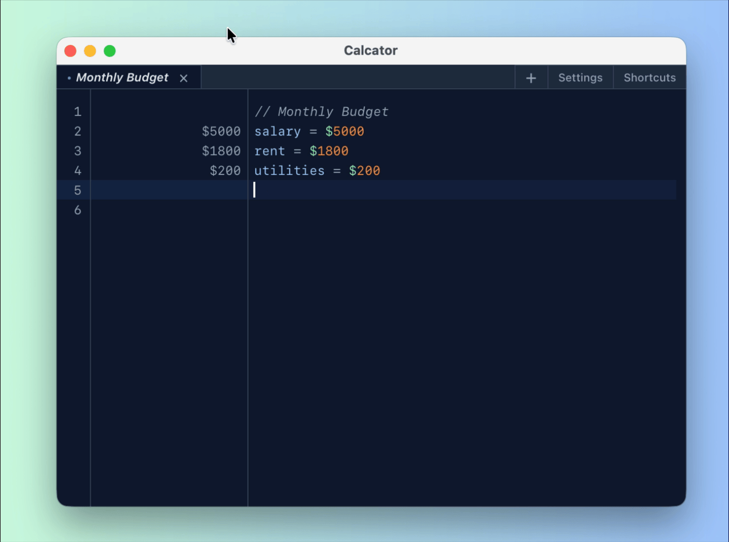 Calcator app interface in dark mode