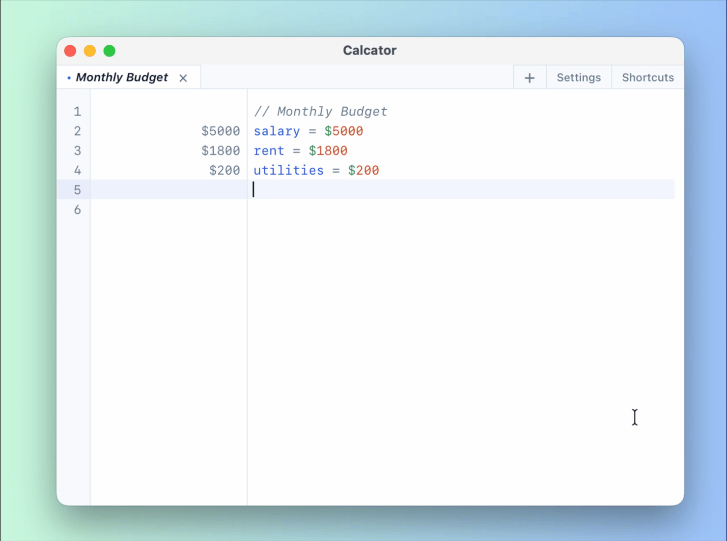 Calcator app interface in light mode