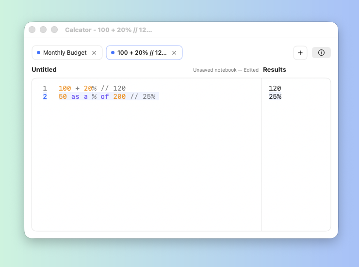 Percentages feature in light mode